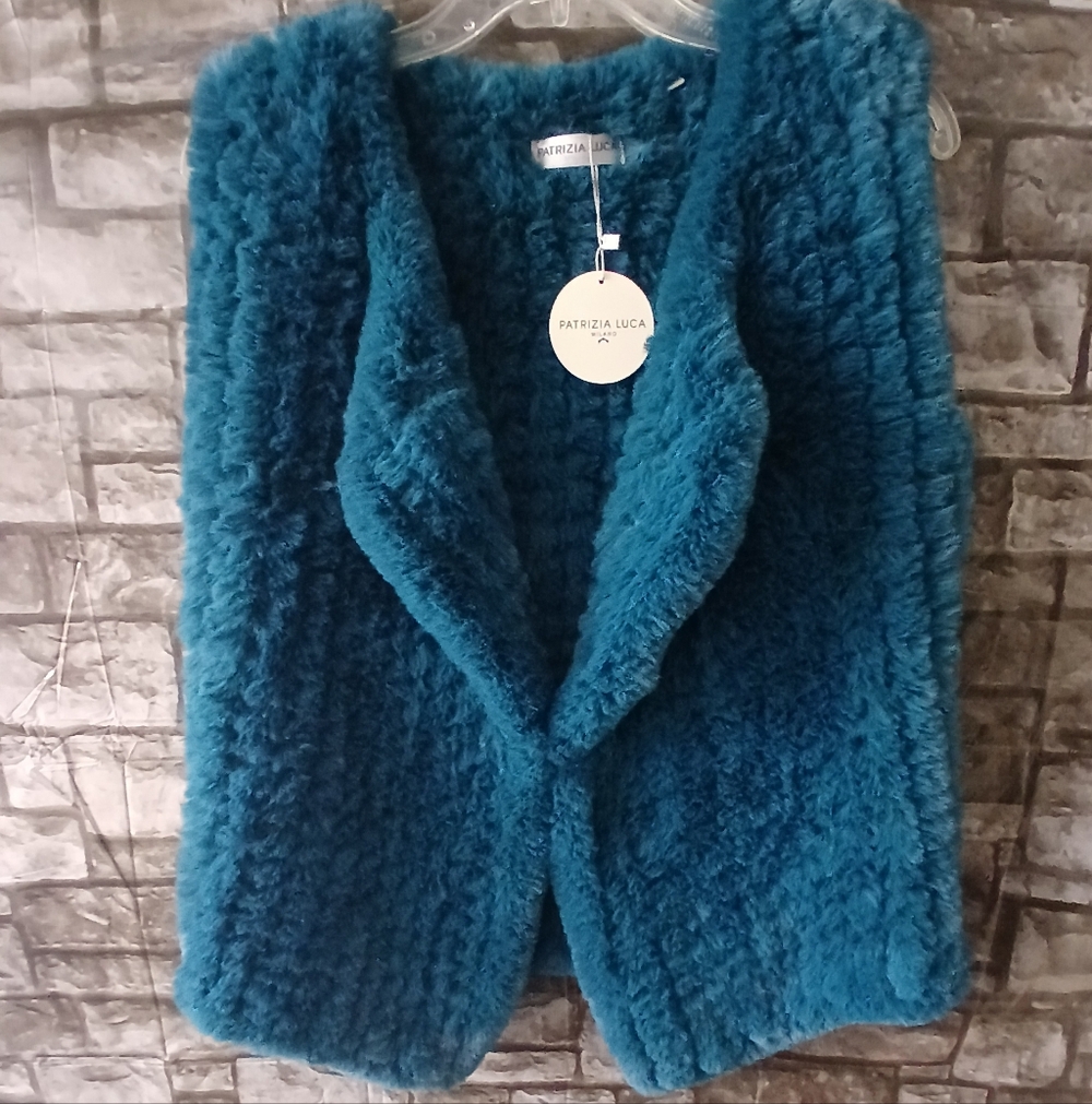 Patrizia Luca Teal Faux Fur Vest Jacket